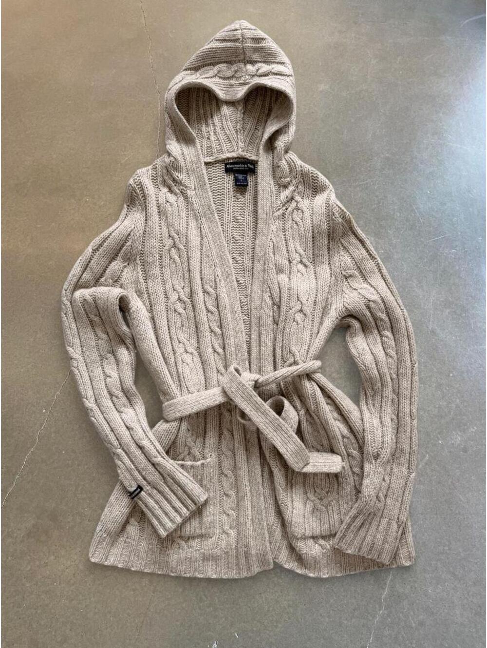 Vintage Abercrombie & Fitch Chunky Cable Knit Cardigan Cream Oversized L